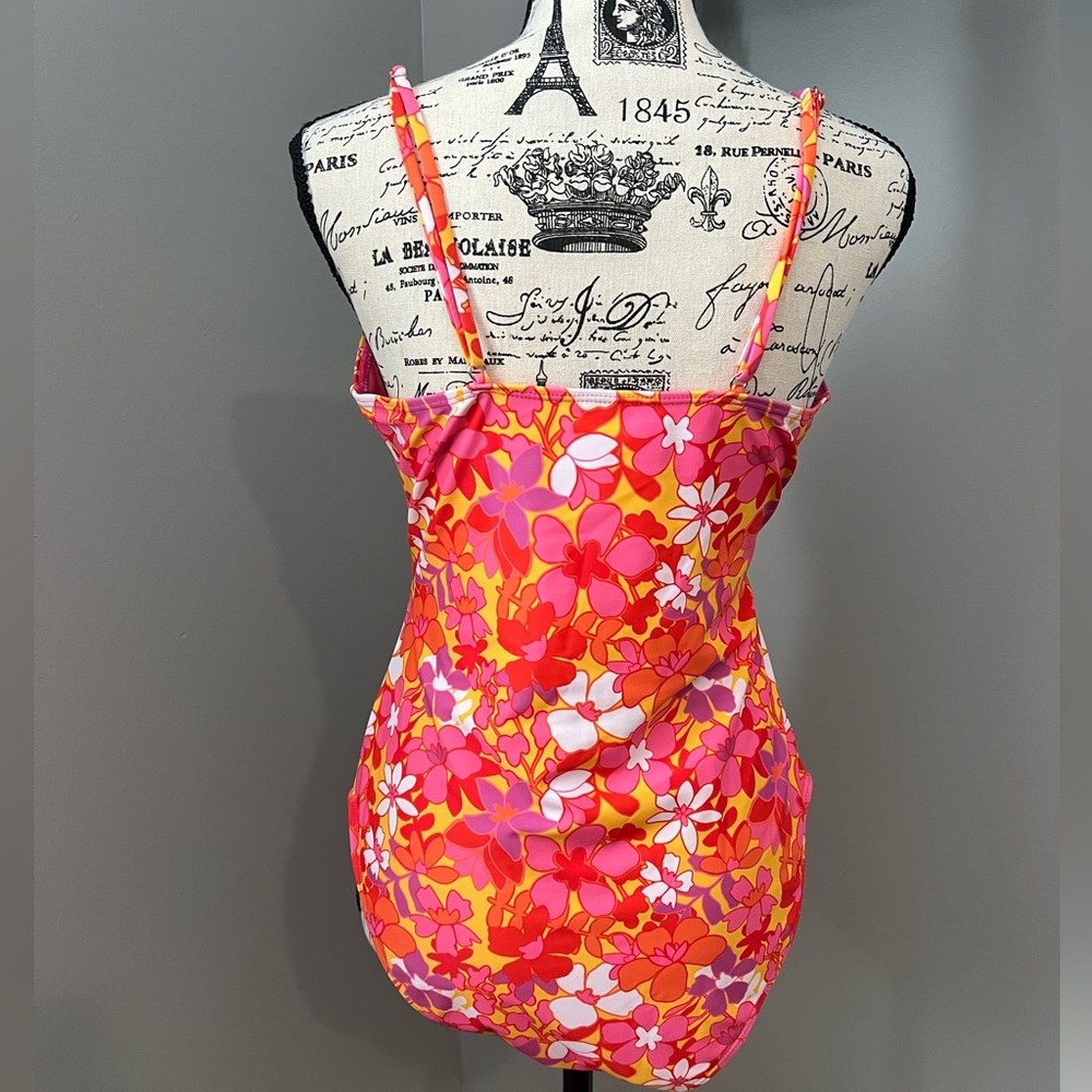NWOT - Pink Lily One Piece Cut Out Vibrant Floral Swimsuit - Picture 4 of 7